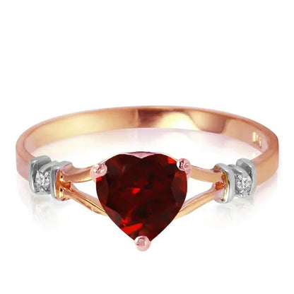 0.47 Carat 14K Solid Rose Gold Ring with Natural Diamonds and Heart-Shaped Garne