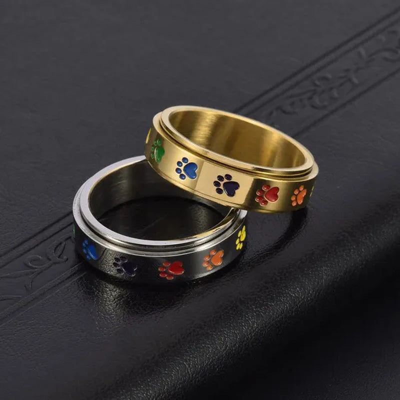 Women Men Multicolor Cartoon Cute Dog Footprints Spinner Ring Gay Lesbian LGBT P