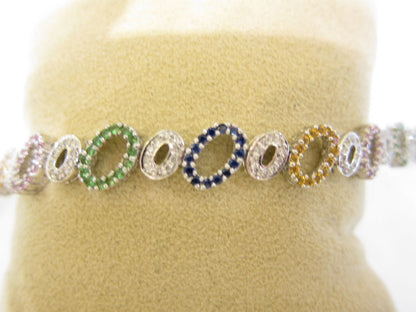 2.30 CT SAPPHIRE GREEN BLUE YELLOW PINK ROUND SHAPE ROUND DIAMOND 1.00 BRACELET