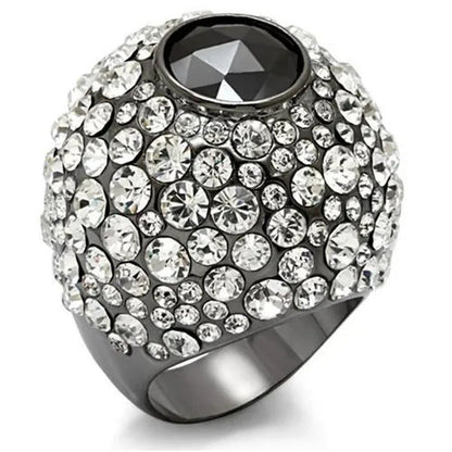 Women TIN Cobalt Black Brass Ring with AAA Grade CZ in Black Diamond - Size 8