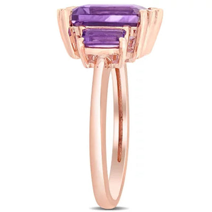 Amethyst 3-Stone Ring in 14K Rose Gold