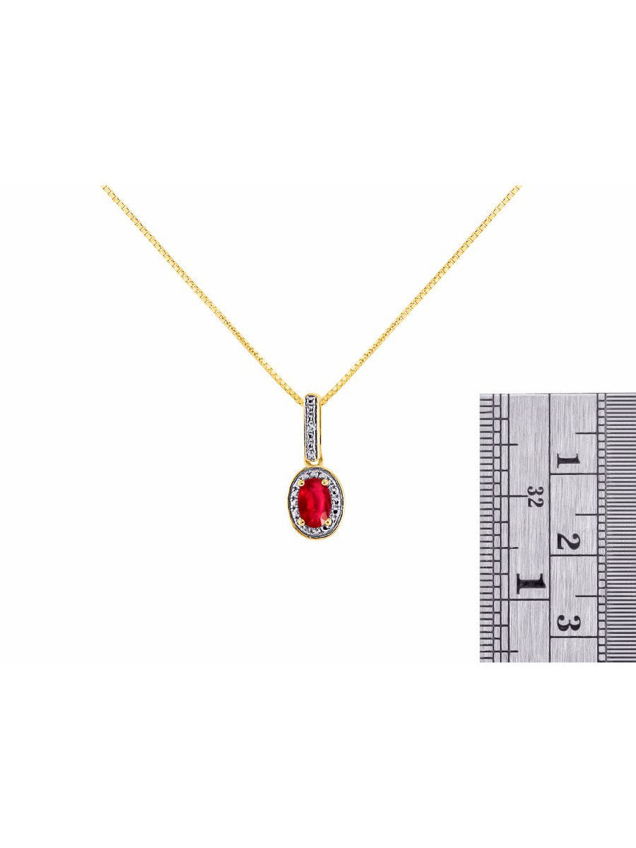 Diamond & Ruby Pendant Necklace Set in Yellow Gold Plated Silver Stunning Halo D