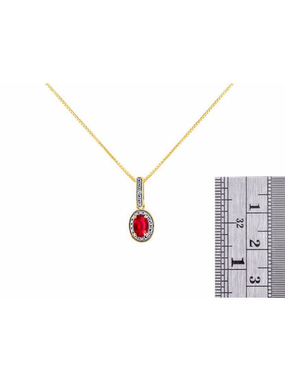 Diamond & Ruby Pendant Necklace Set in Yellow Gold Plated Silver Stunning Halo D