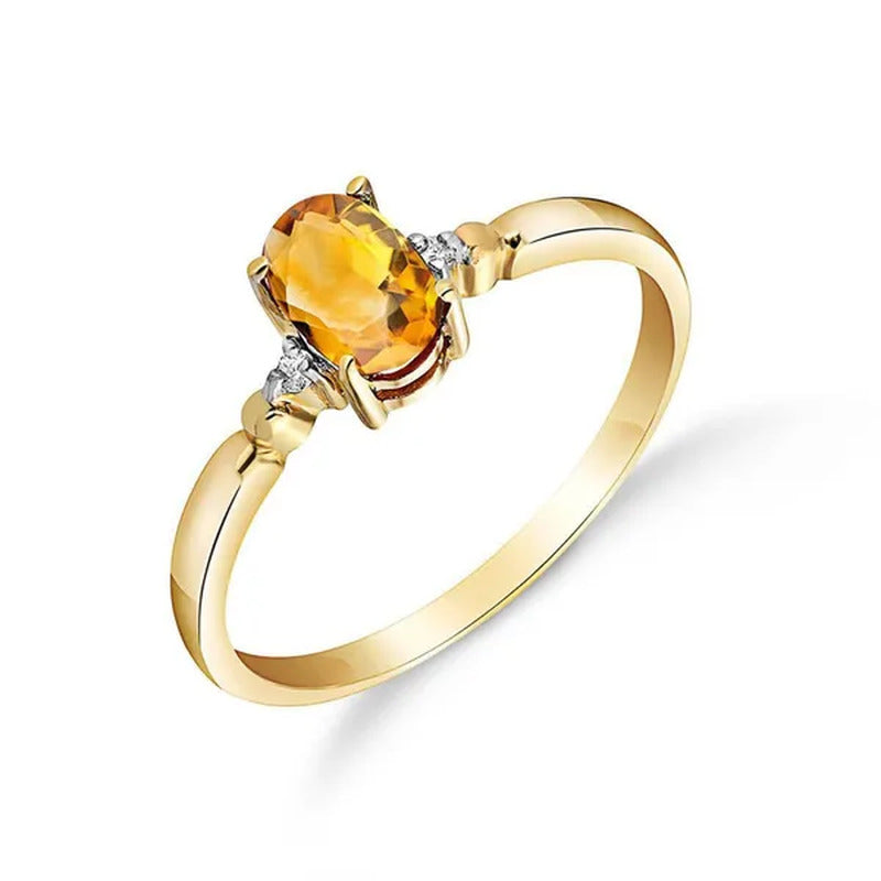 14K Yellow, White, Rose Gold Ring with Natural Diamonds and Oval-Shaped Citrine