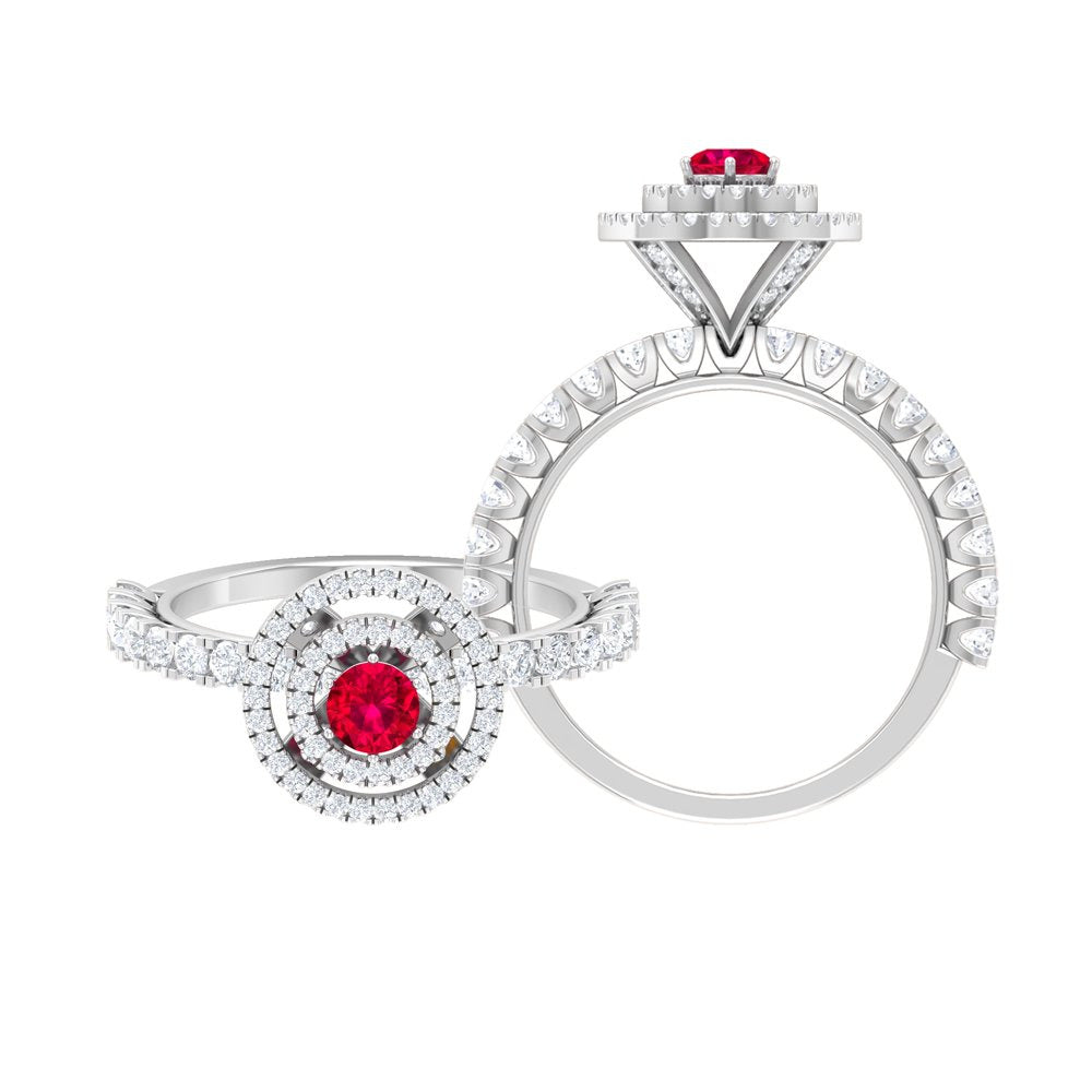 1.75 CT Lab Created Ruby Cocktail Ring with Moissanite Accent, Antique Created R