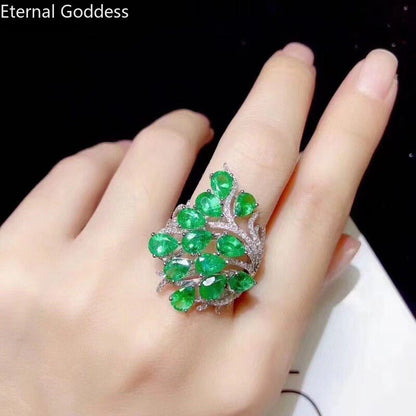 High Jewelry S925 Sterling Silver Natural Emerald New Girls Fashion Gem Rings