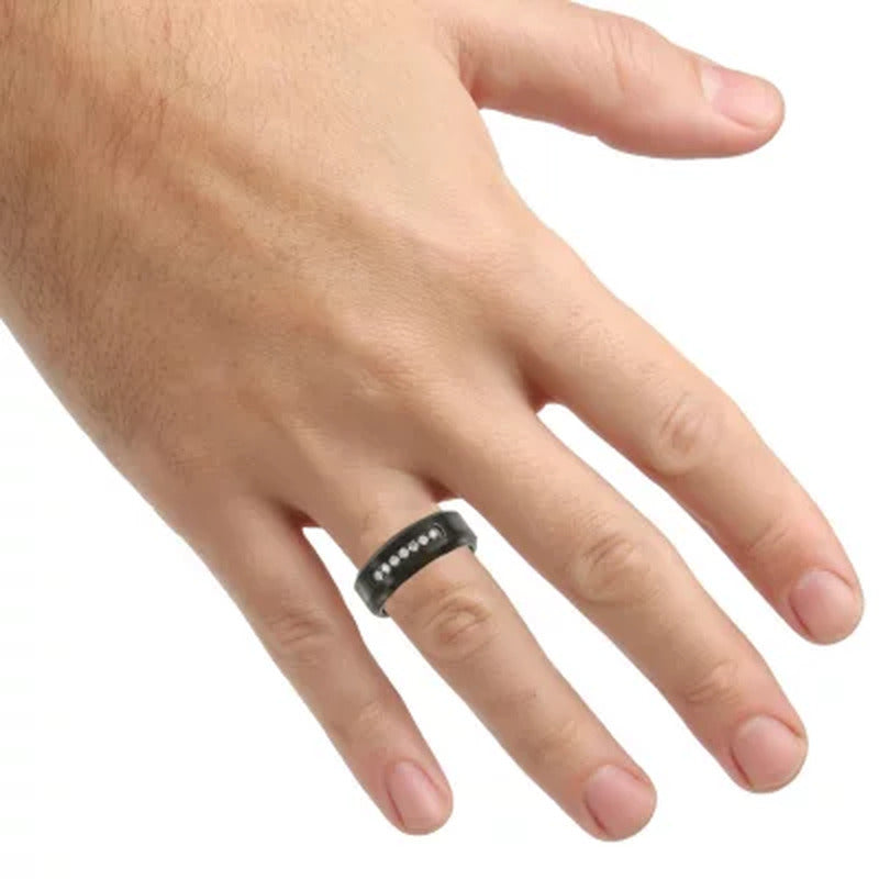 Black Tungsten Carbide 1/5 CT. T.W. Diamond Mens Wedding Band