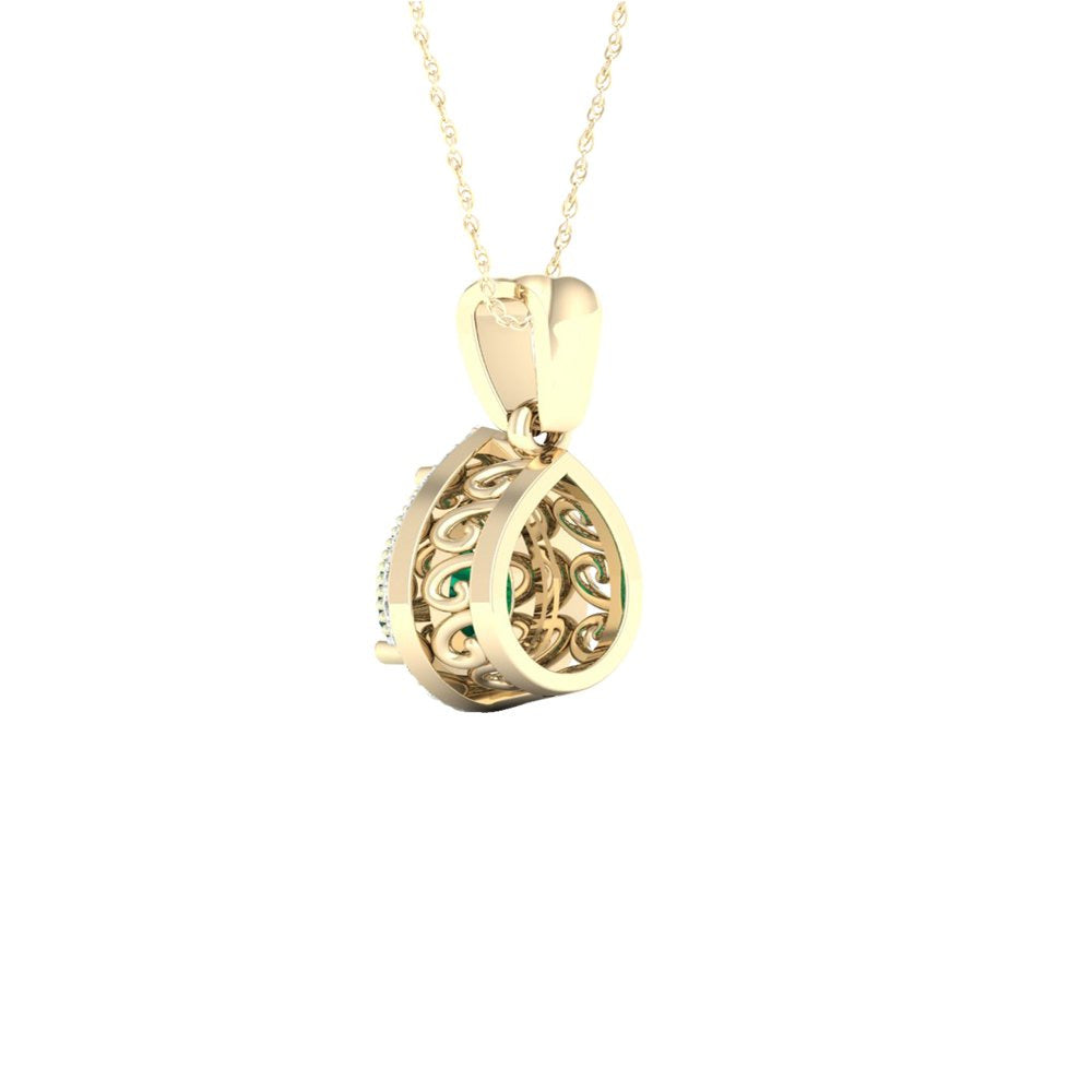 Imperial Gemstone 10K Yellow Gold Emerald 1/10 CT TW Diamond Halo Necklace