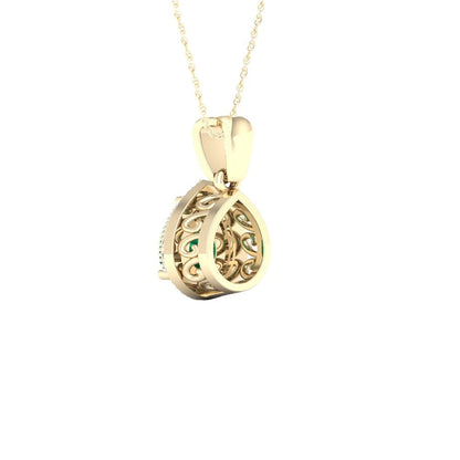 Imperial Gemstone 10K Yellow Gold Emerald 1/10 CT TW Diamond Halo Necklace
