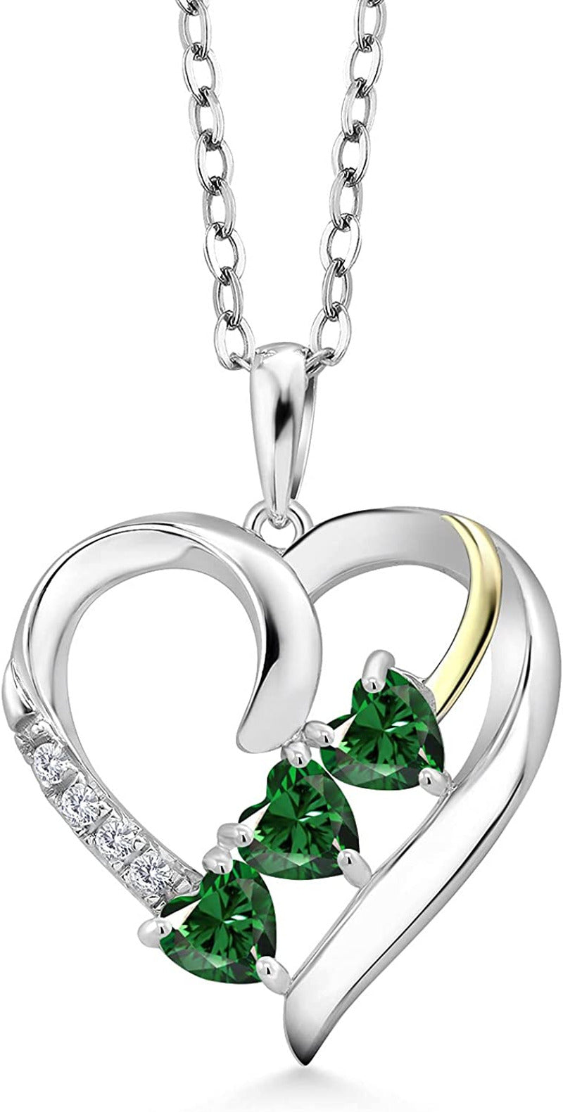 925 Sterling Silver and 10K Yellow Gold Green Nano Emerald and White G-H Lab Gro
