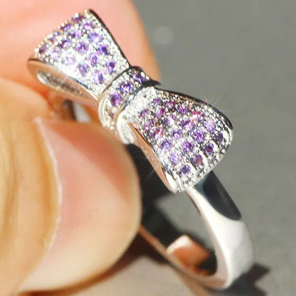 925 Silver Statement Natural Gemstones Ruby Bowknot Ring Wedding Bride Engagemen