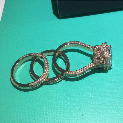 18K Rose Gold Vintage 3-In-1 Diamond Cz Ring Set 925 Sterling Silver Jewelry