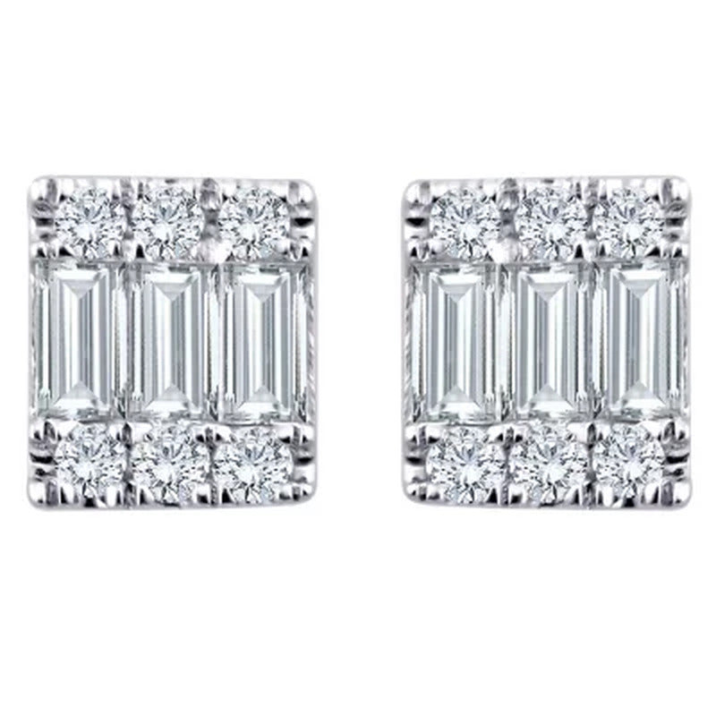 0.17 CT. T.W. Baguette and round Diamond Earrings in 14K White Gold