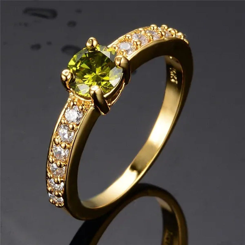 Woman'S round Cut Blue Aquamarine Golden Wedding Ring Wedding Ceremony Party Fan