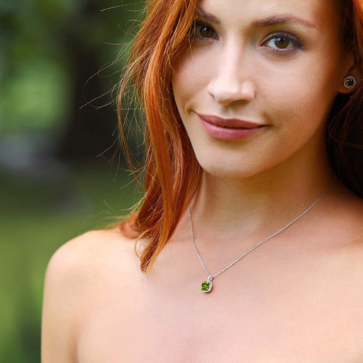 10K White Gold Green Peridot and Diamond Pendant Necklace for Women (2.47 Cttw,