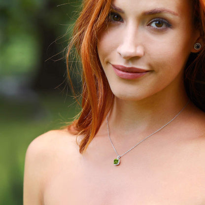 10K White Gold Green Peridot and Diamond Pendant Necklace for Women (2.47 Cttw,
