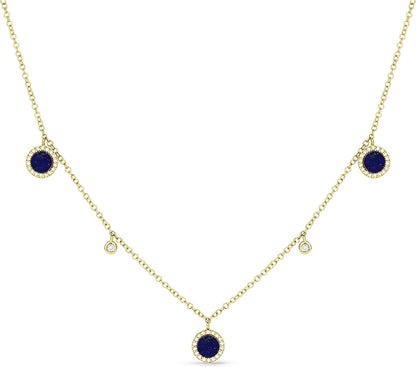 14K Yellow Gold round Shape 0.25Ct Lapis Lazuli & 0.15Ct White Diamond Pendant N