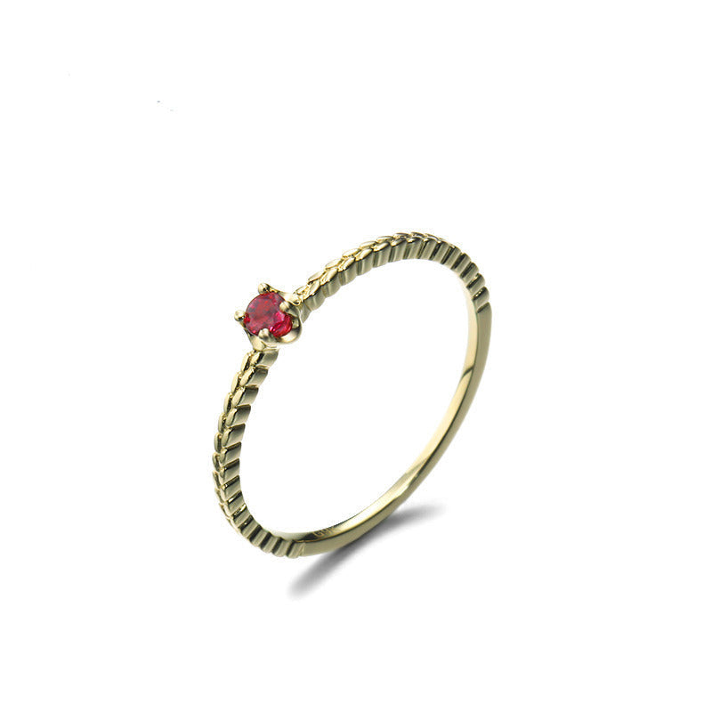 Autumn Harvest Wheat Ear Small Gem Ring Pure 9K Gold Natural Ruby Simple Ring