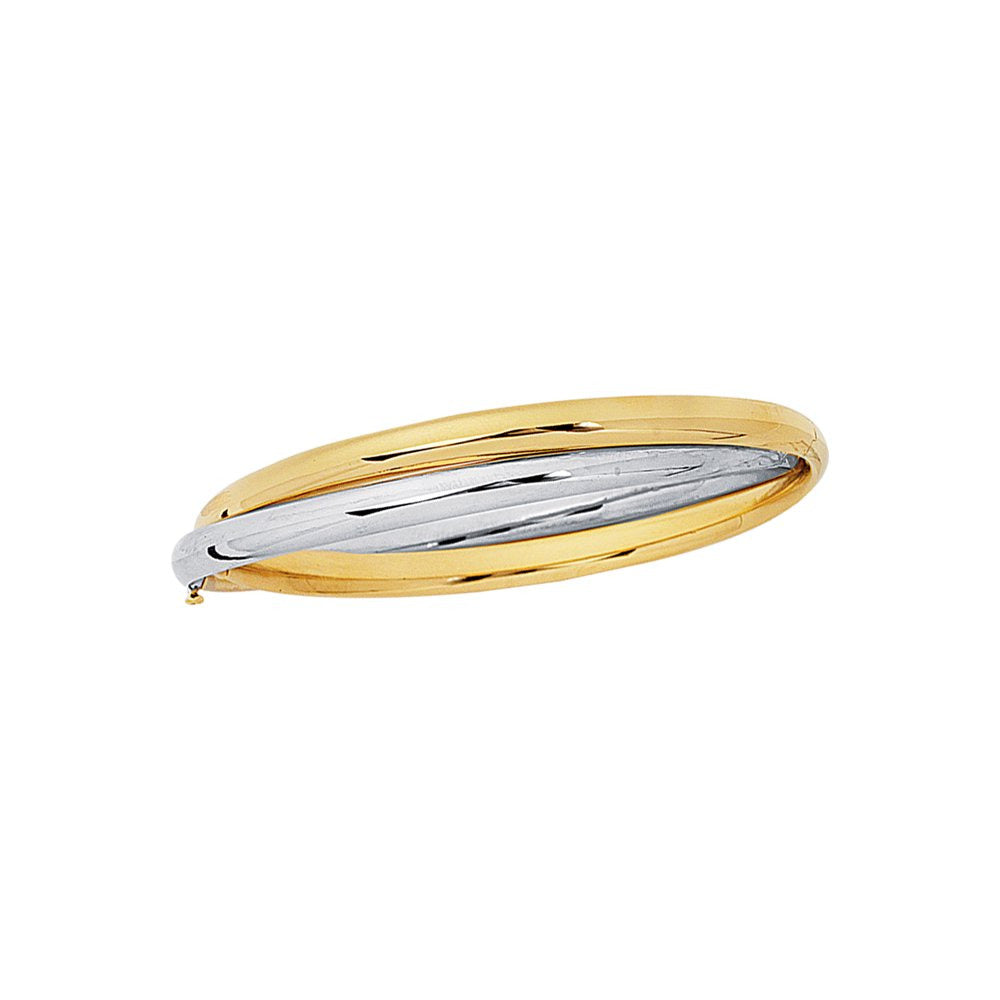14K Two-Tone Yellow & White Gold Shiny Fancy Double Bangle 7" Bracelet with Clas
