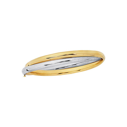 14K Two-Tone Yellow & White Gold Shiny Fancy Double Bangle 7" Bracelet with Clas