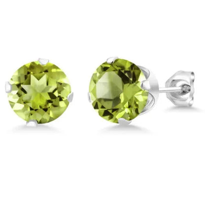 2.00 Ct Green Peridot Gemstone 925 Sterling Silver Stud Earrings 6MM