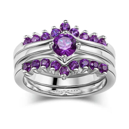 Sz5-10 round 5Mm Amethyst 10Kt White Gold Filled Women'S Wedding Ring 3 in 1 Bri