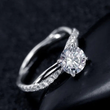 Twisted Shape Diamond Ring Wedding Band Two Tone Rose-Gold Silver Fashion Jewelr