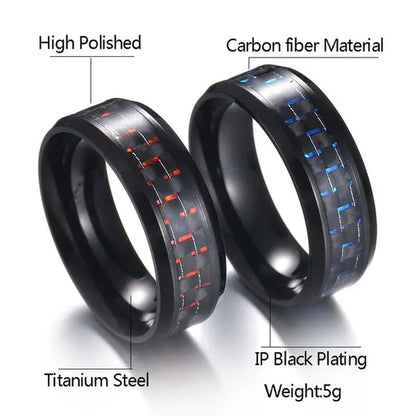 8MM Mens 6 Colors Ceramic Ring Wedding Band with Red Carbon Fiber Inlay Sizes 6
