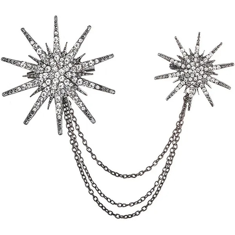 Eastjing Charm Snowflake Pin Double Chain Metal Scarf Buckle Tassel Gift Lapel P