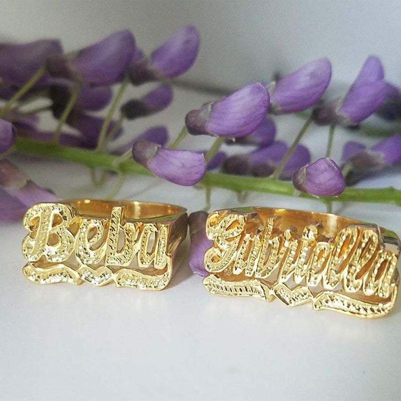 S925 Sterling Silver Name Personality Two-Tone Ring