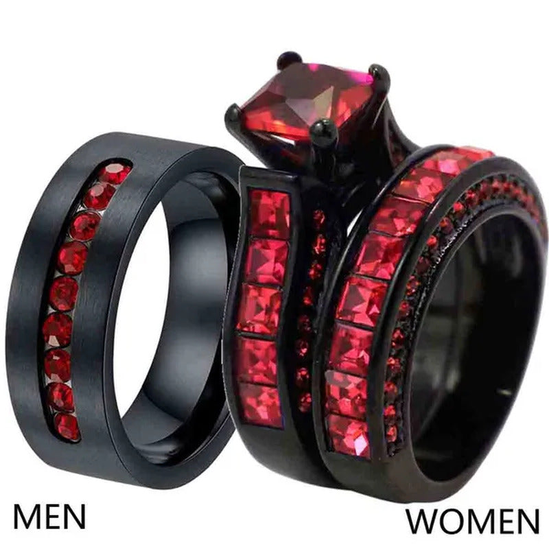 Sz6-12 (TWO RINGS) Couple Rings Black and Red Ring Titanium Steel Wedding Band R