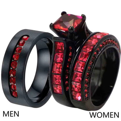 Sz6-12 (TWO RINGS) Couple Rings Black and Red Ring Titanium Steel Wedding Band R