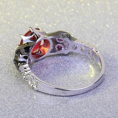 Punk Rose Red CZ Black Skull Head 925 Sterling Silver Ring for Women Girl Size 5