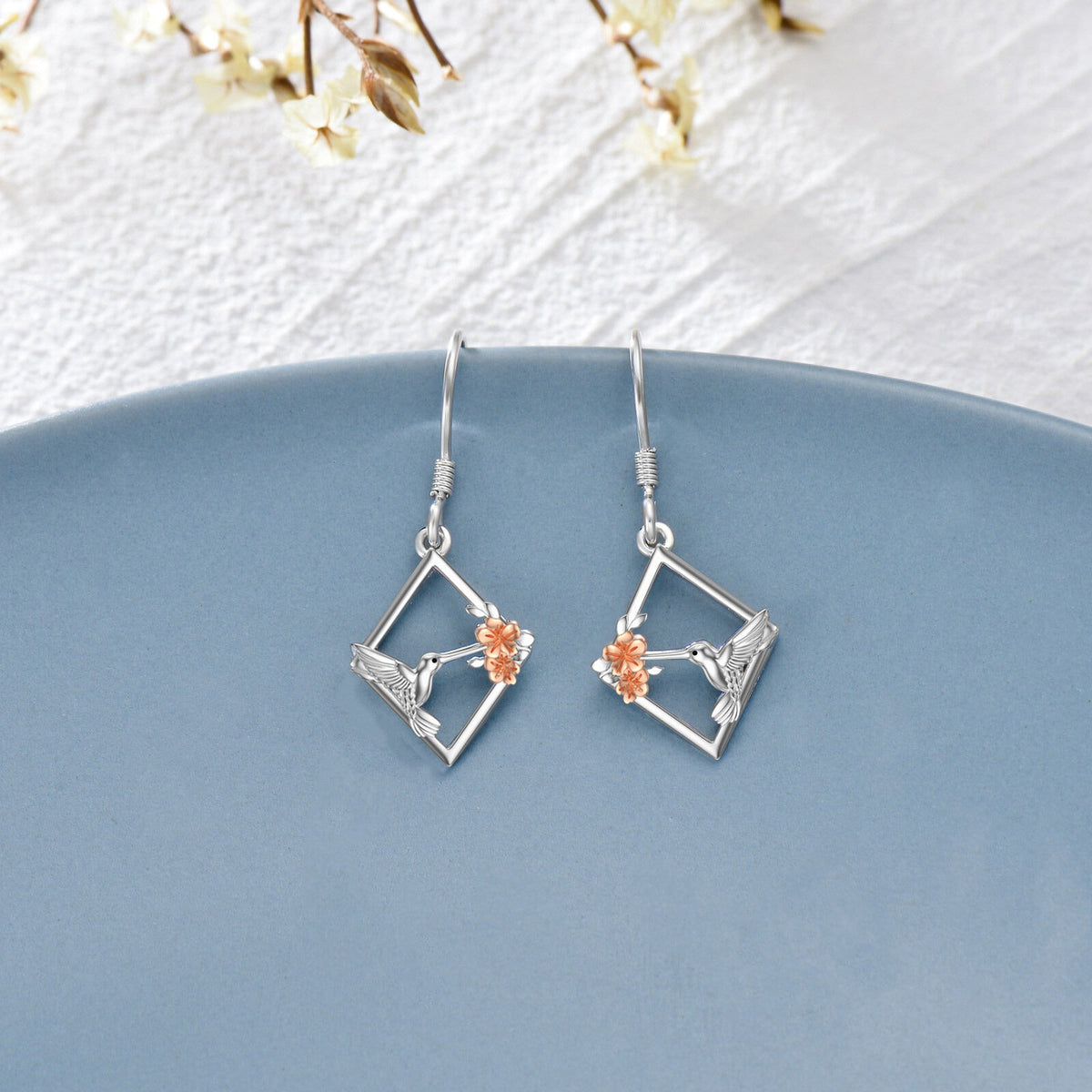 Hummingbird Earrings Sterling Silver Flower Hummingbird Dangle Drop Earrings Bir