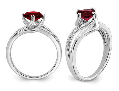 1.25 Carat (Ctw) Lab Created Ruby Ring in 14K White Gold with Accent Diamonds