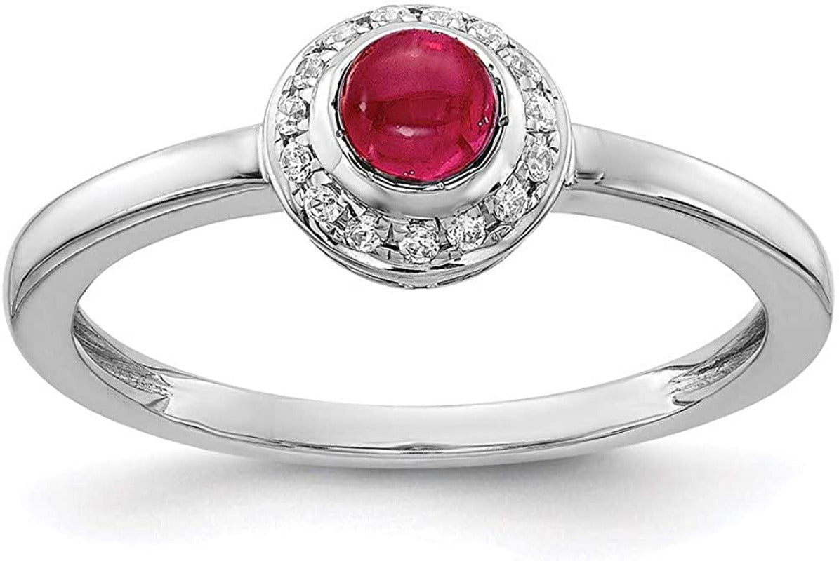 14K White Gold Diamond and Cabochon Ruby Ring, Size 7