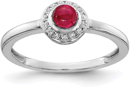14K White Gold Diamond and Cabochon Ruby Ring, Size 7