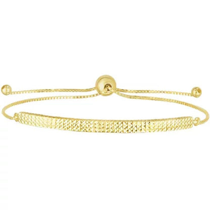 Diamond Cut Curved Bar Bolo Bracelet in 14K Yellow Gold