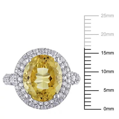 Citrine and Created White Sapphire Cocktail Ring in Sterling Silver