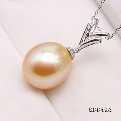 18K Gold Pendant 13X14Mm Oval Golden South Sea Cultured Pearl Pendant Necklace D