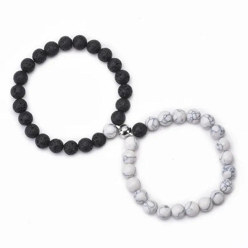Black Frosted White Turquoise Couple Bracelet Magnet Attraction Beaded Bracelet
