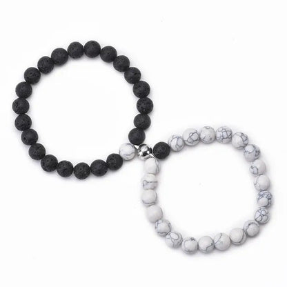 Black Frosted White Turquoise Couple Bracelet Magnet Attraction Beaded Bracelet