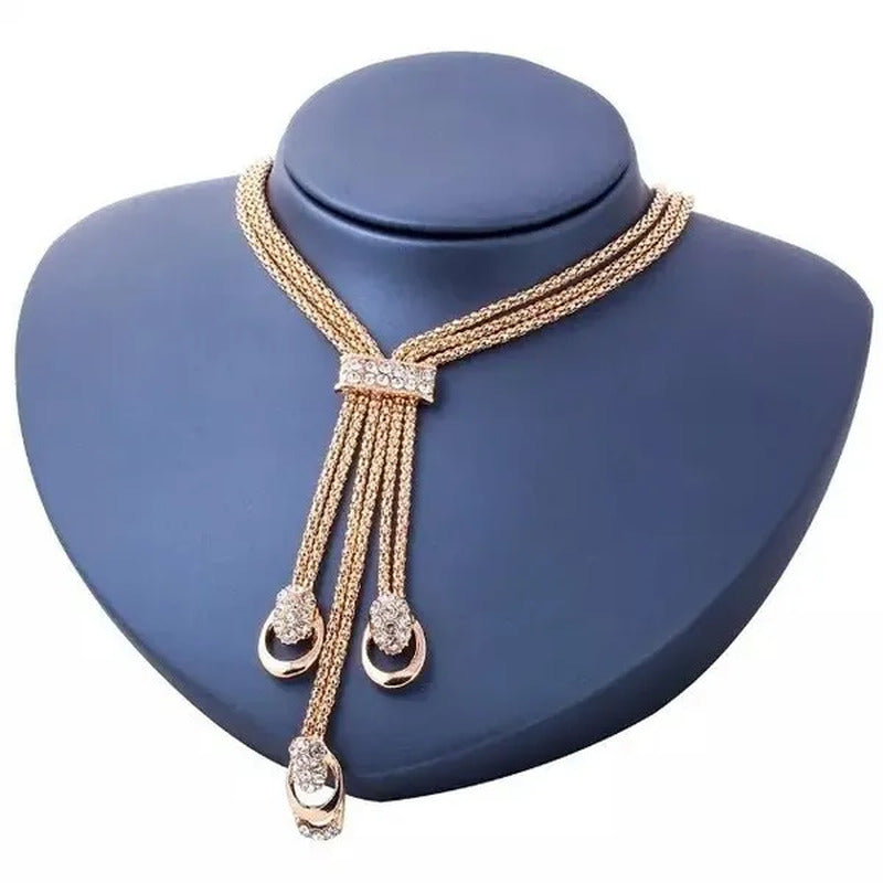 Classics Luxury Goldplated Crystal Necklace Earrings Bracelet Ring Set Rhineston
