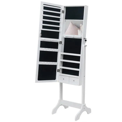 Mirrored Jewelry Cabinet Armoire with Mirror W/Resin Diamond Design Standing Sto