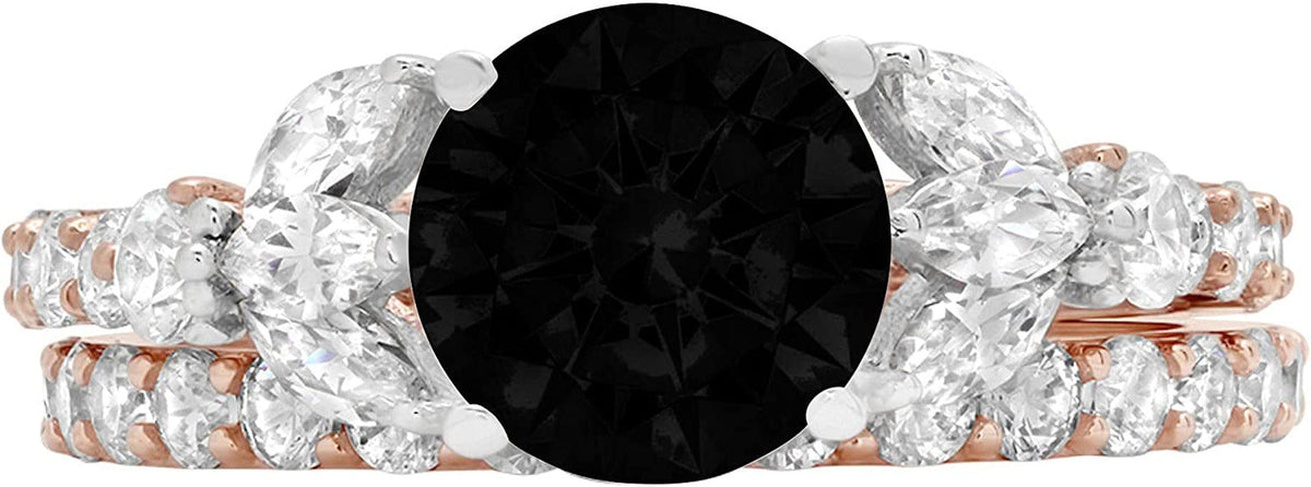 2.72Ct round Marquise Cut Solitaire 3 Stone Accent Genuine Flawless Natural Blac