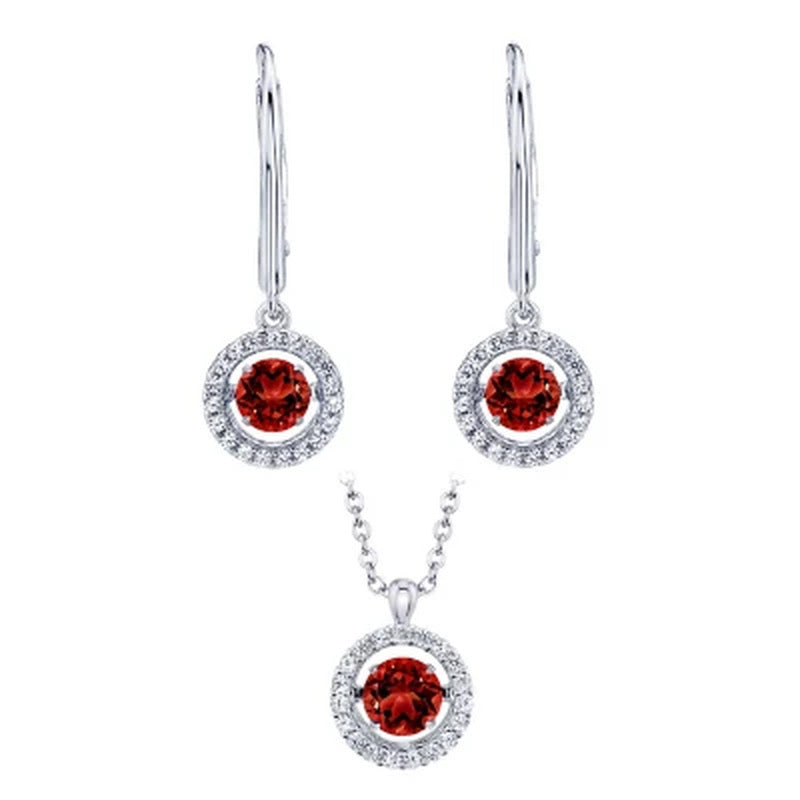 Dancing Genuine Garnet and Lab Created White Sapphire Pendant and Earring Set in