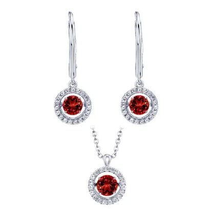 Dancing Genuine Garnet and Lab Created White Sapphire Pendant and Earring Set in