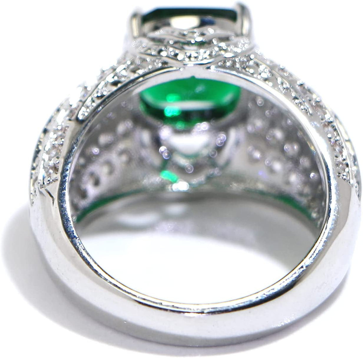 925 Sterling Silver Shiny Full Diamond Emerald Ring Cubic Zirconia Rings Gemston