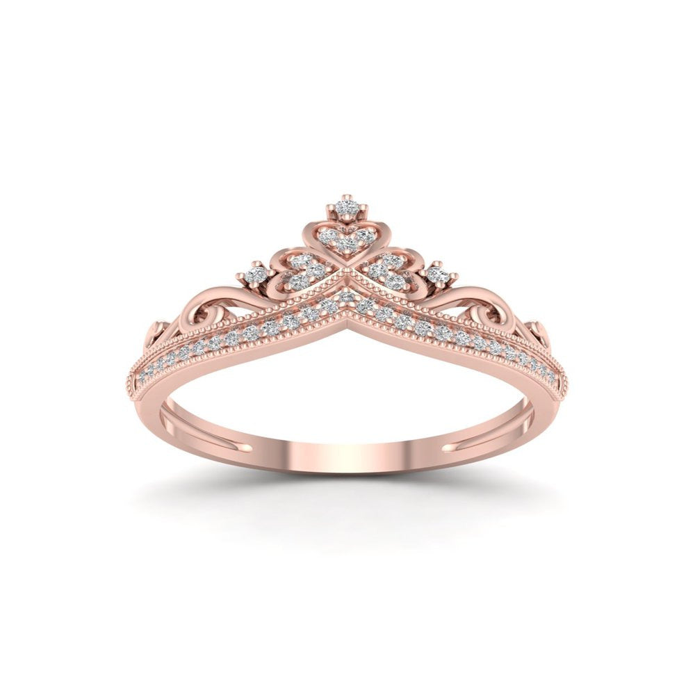 1/8Ct TDW Diamond 10K Rose Gold Crown Fashion Ring