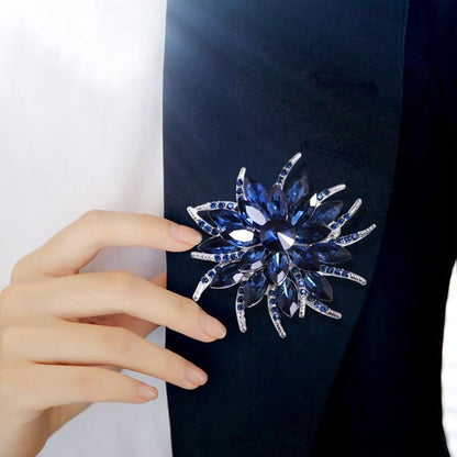 Flower Brooches Pin for Women Brides Created Crystal Brooch Blue